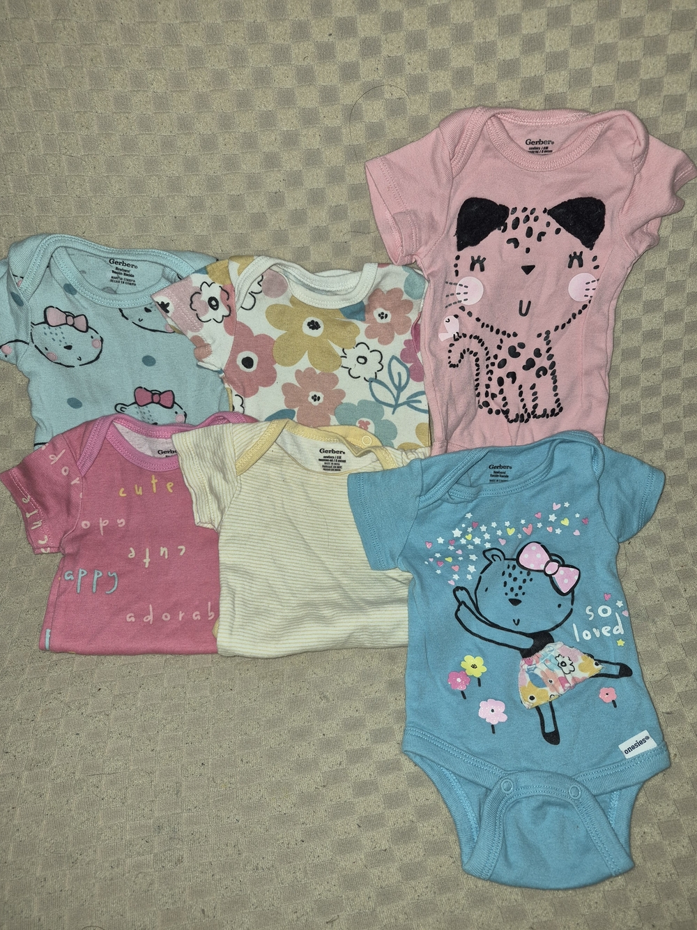Gerber Baby Girls Pink, Blue, Cream & Yellow Onesie Set - Animal & Floral Prints
